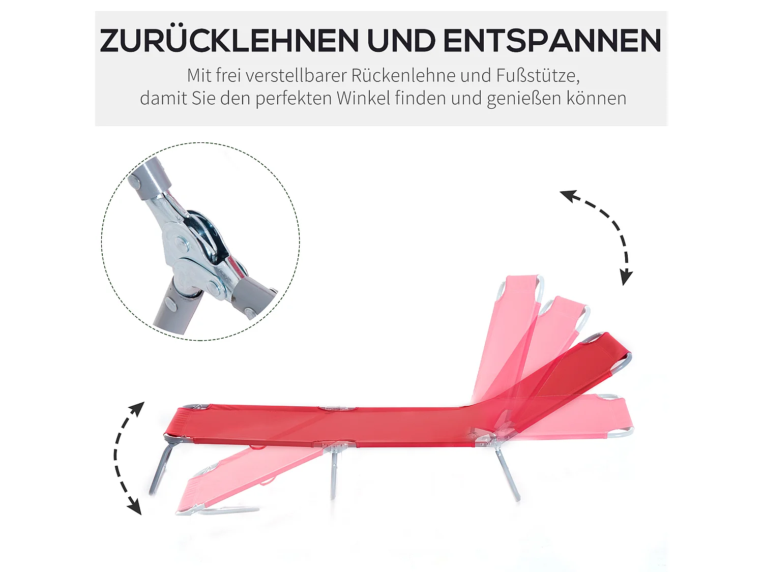 Chaise longue pliable avec dossier réglable, en métal et polyester, rouge (187x55x24 cm)