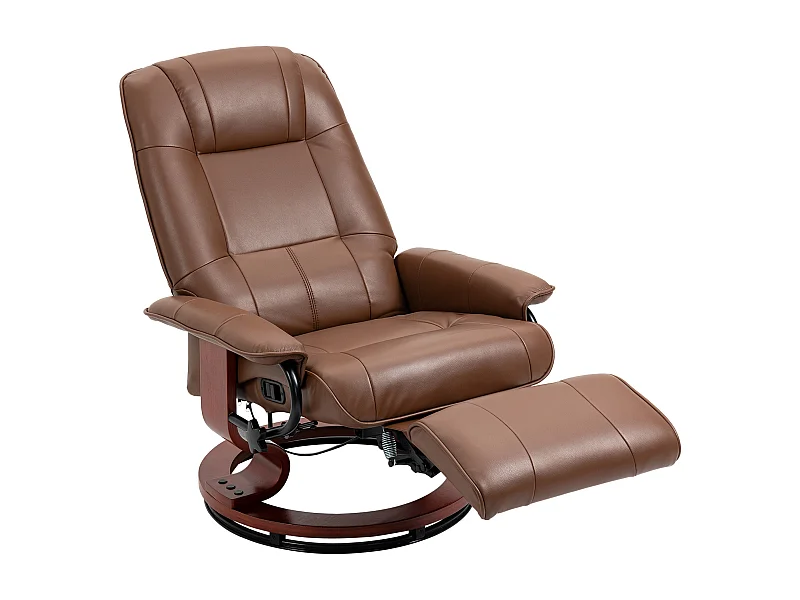 Draaibare relaxfauteuil met voetenbankje, relaxfunctie, in kunstleer, bruin (78x87x100 cm)