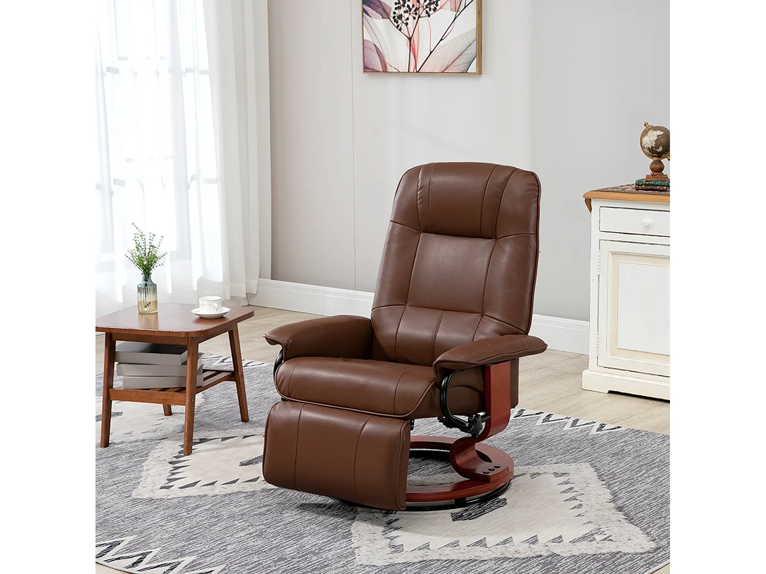 Fauteuil pivotant avec repose-pieds, fonction inclinable, en cuir synthétique, marron (78x87x100 cm)