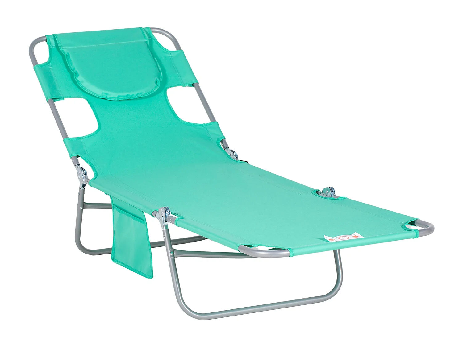 Chaise longue pliable avec appui-tête, dossier inclinable à 5 positions, métal et polyester, vert (185x55x29 cm)
