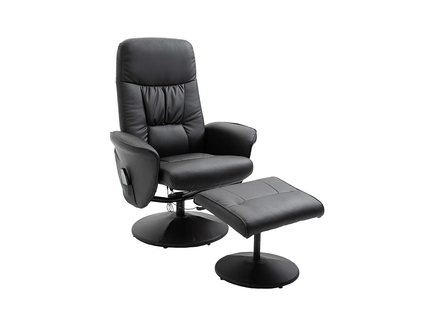 Relaxzetel met voetenbank, massagezetel 10 vibratiepunten, 360° draaibaar, zwart imitatieleer (76x81x105 cm)