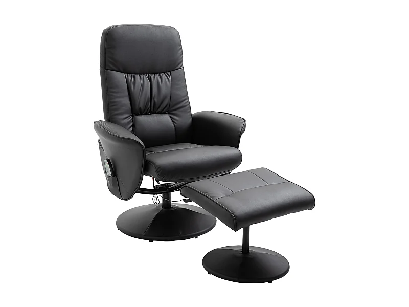 Relaxsessel avec Hocker, Massagesessel 10 points de vibration, 360° pivotant, simili cuir noir (76x81x105 cm)