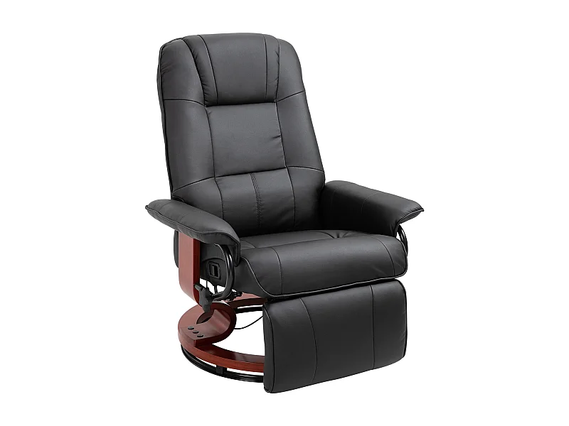 Draaibare relaxfauteuil met voetenbankje, relaxfunctie, kunstleer, zwart (78x87x100 cm)