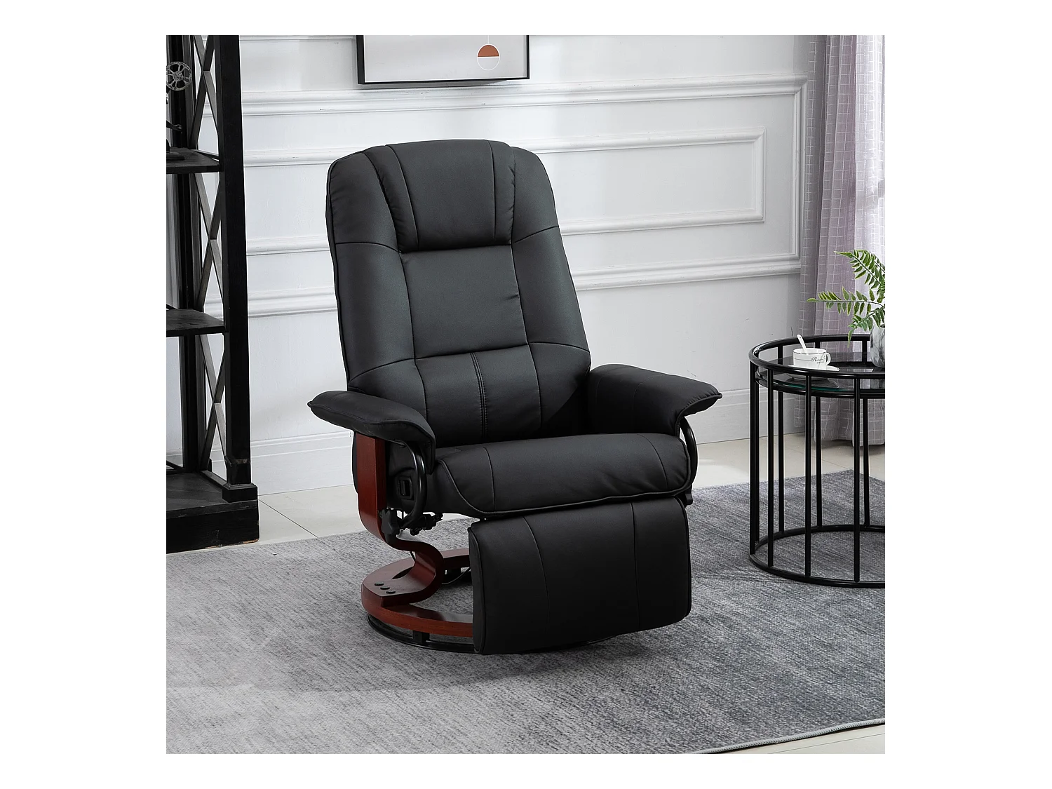 Fauteuil pivotant avec repose-pieds, fonction inclinable, cuir synthétique, noir (78x87x100 cm)