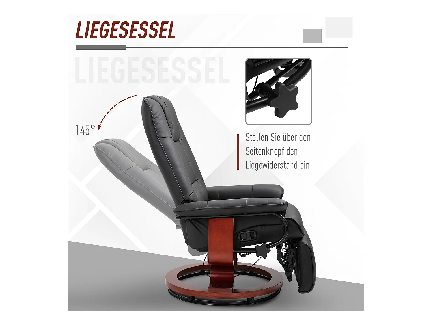 Fauteuil pivotant avec repose-pieds, fonction inclinable, cuir synthétique, noir (78x87x100 cm)