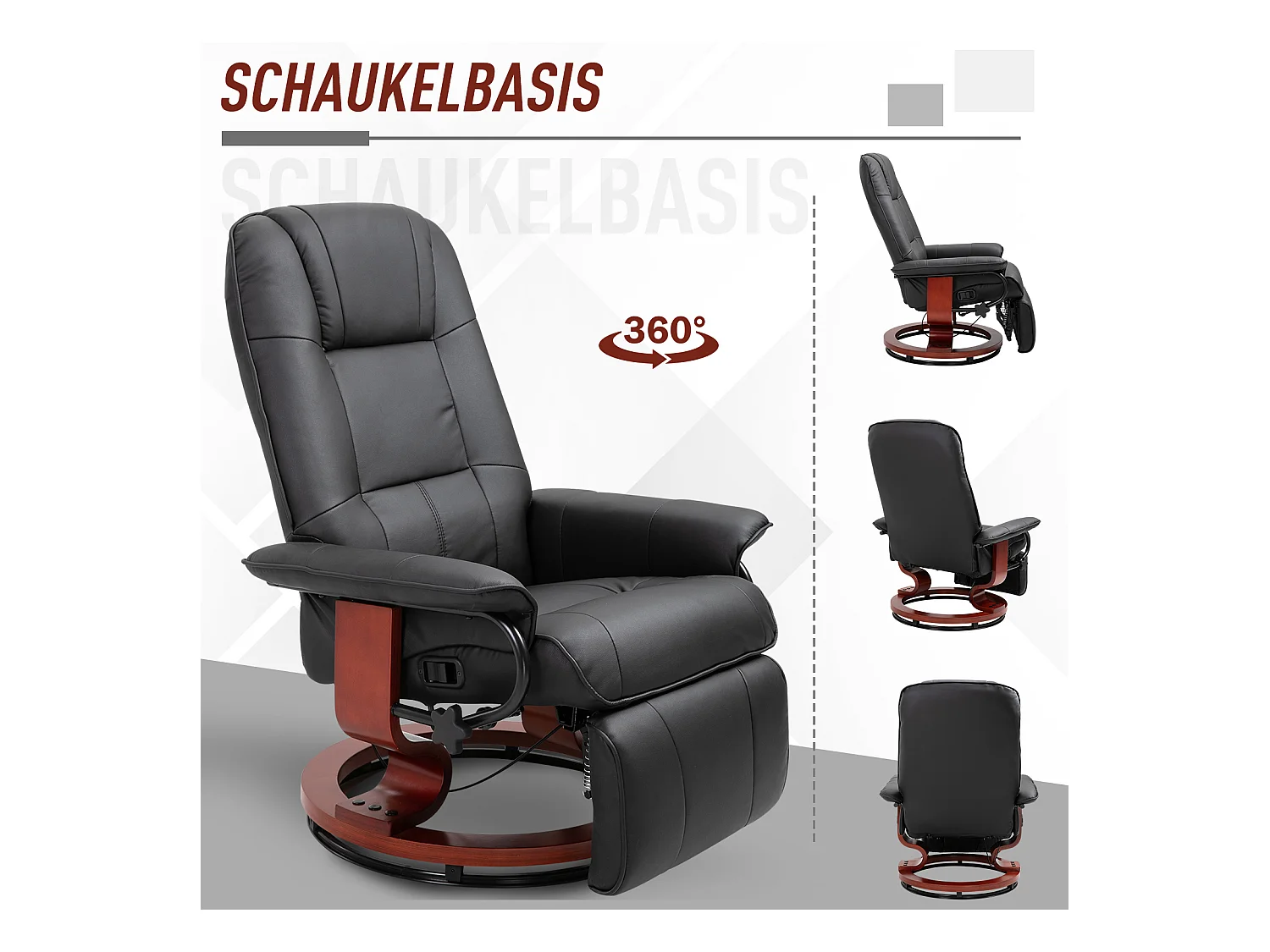 Fauteuil pivotant avec repose-pieds, fonction inclinable, cuir synthétique, noir (78x87x100 cm)