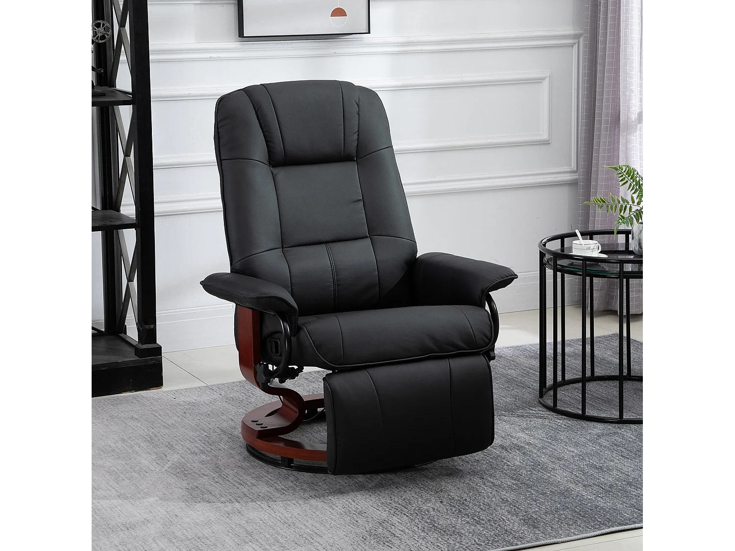 Fauteuil pivotant avec repose-pieds, fonction inclinable, cuir synthétique, noir (78x87x100 cm)