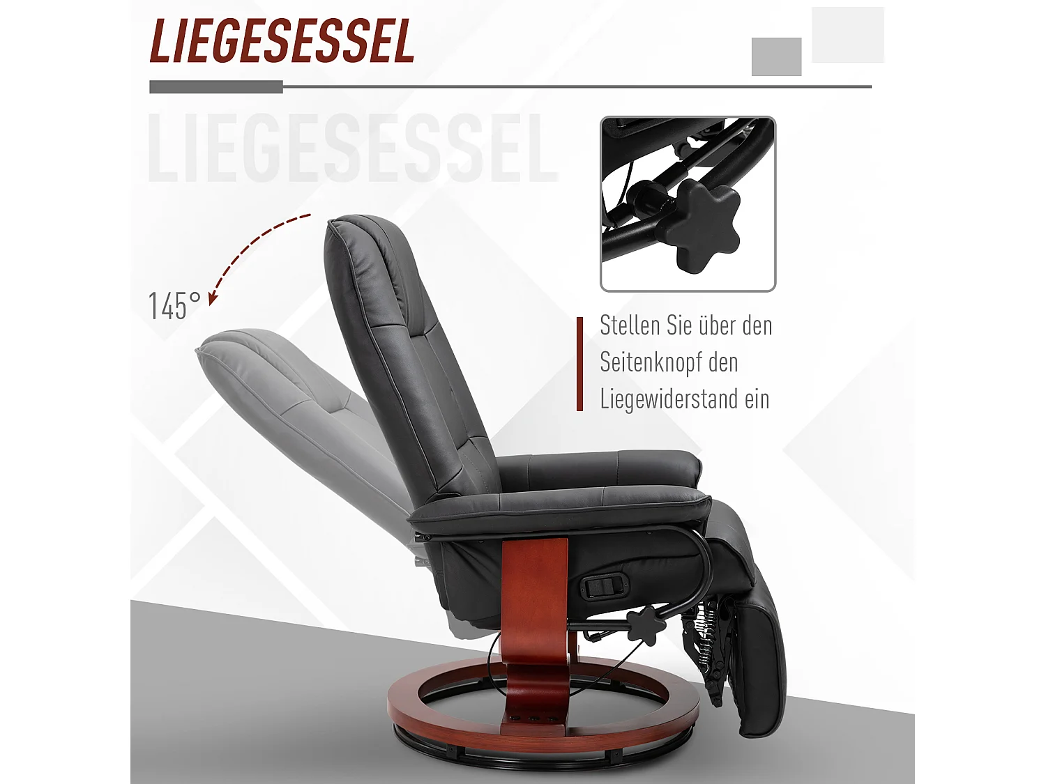 Fauteuil pivotant avec repose-pieds, fonction inclinable, cuir synthétique, noir (78x87x100 cm)