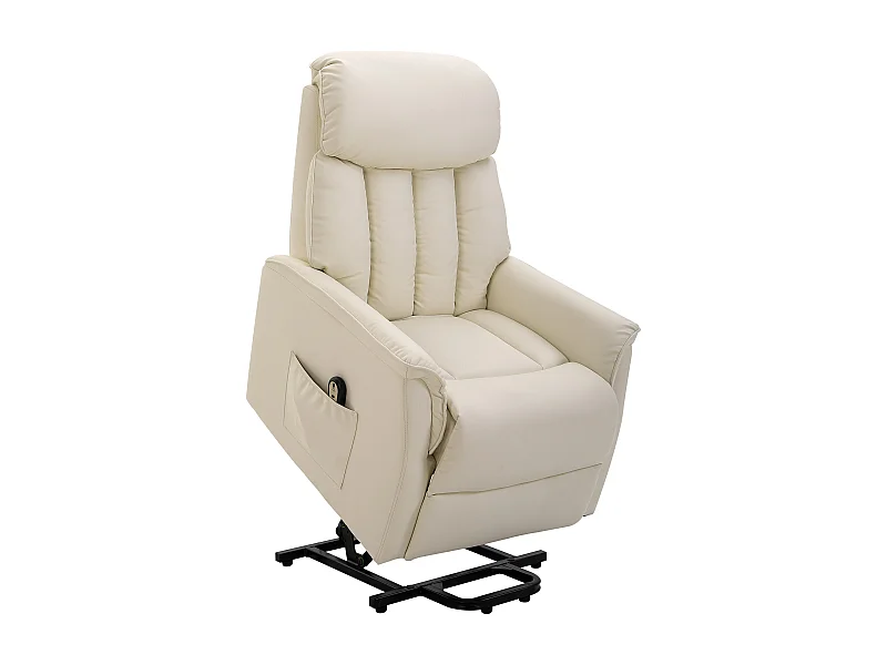 Fauteuil de relaxation avec fonction de levée, fonction inclinable, cuir synthétique, Beige (80x94x104 cm)