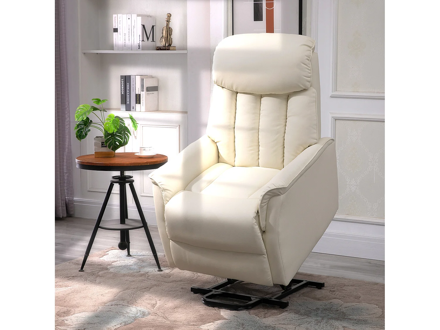 Fauteuil de relaxation avec fonction de levée, fonction inclinable, cuir synthétique, Beige (80x94x104 cm)