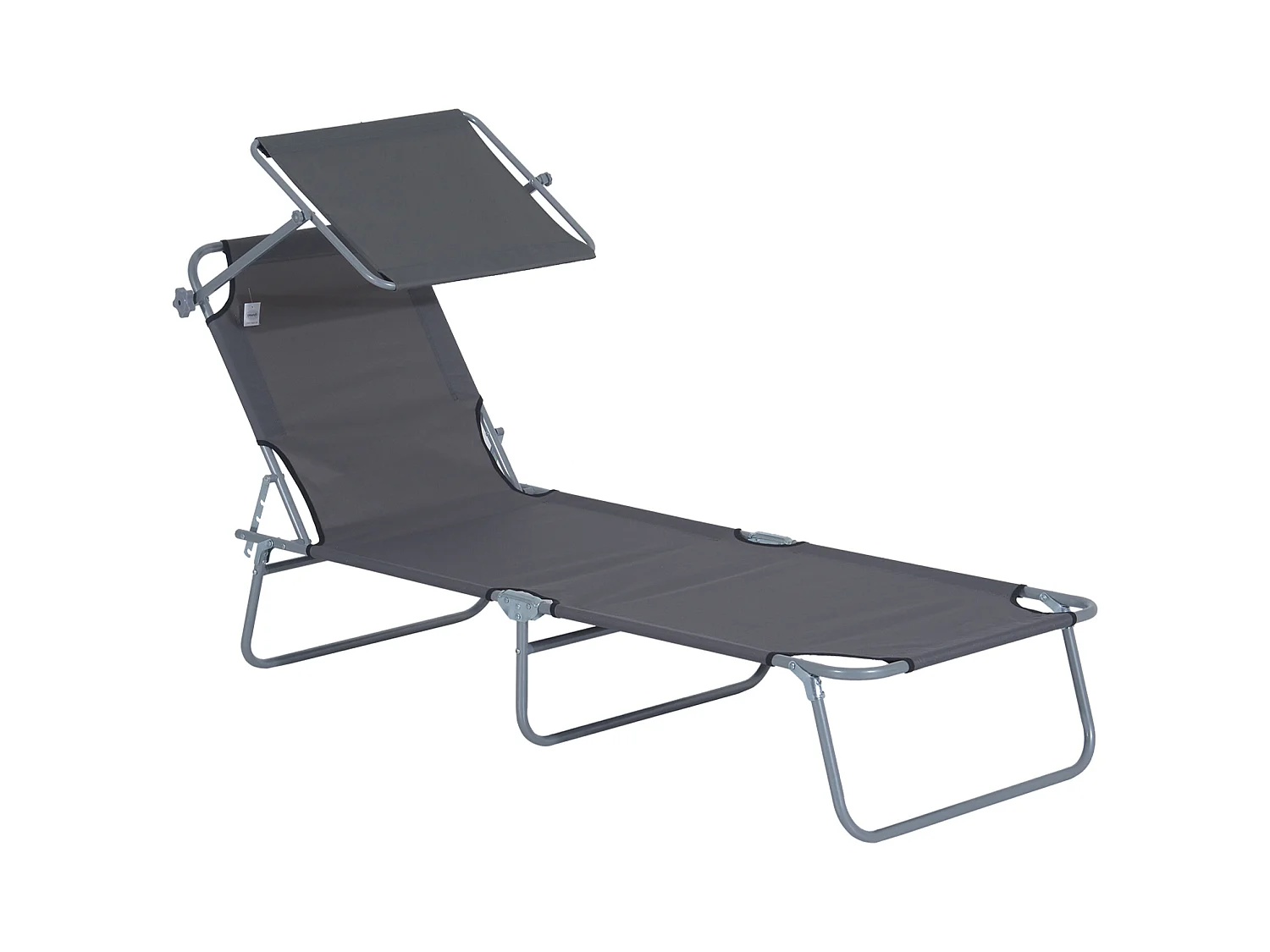Sedia a sdraio pieghevole con parasole regolabile, struttura in metallo, tessuto Oxford grigio (187x58x36cm)