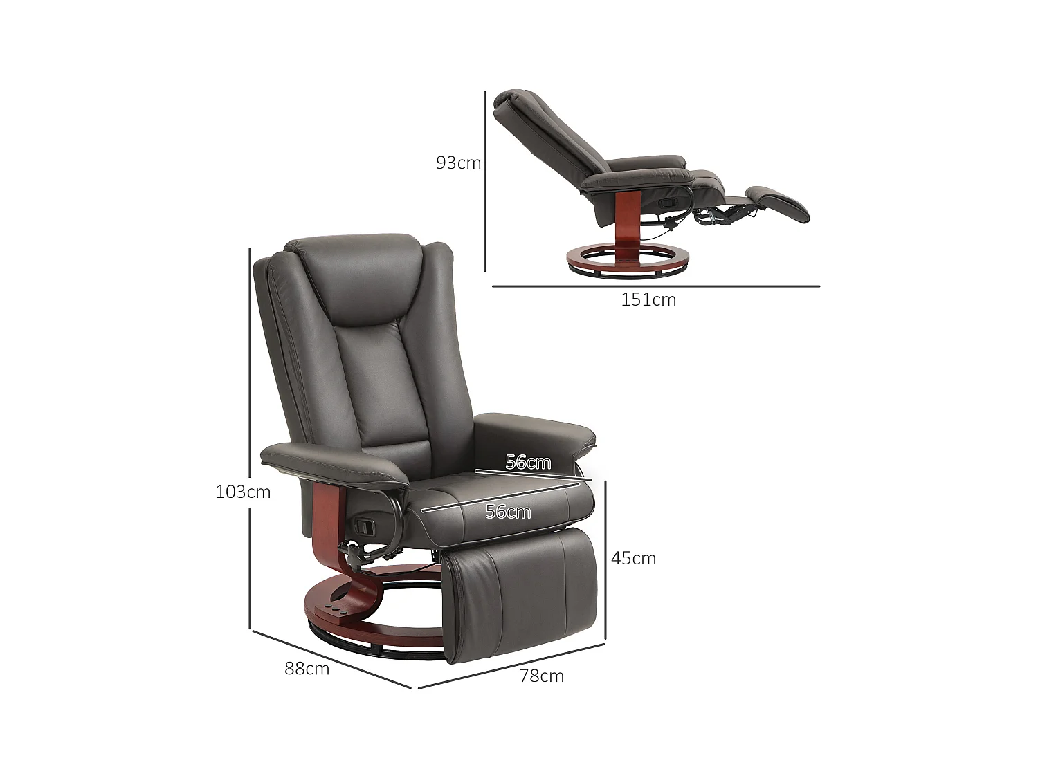 Fauteuil pivotant avec fonction de repos, revêtement en similicuir, marron (78x88x103 cm)