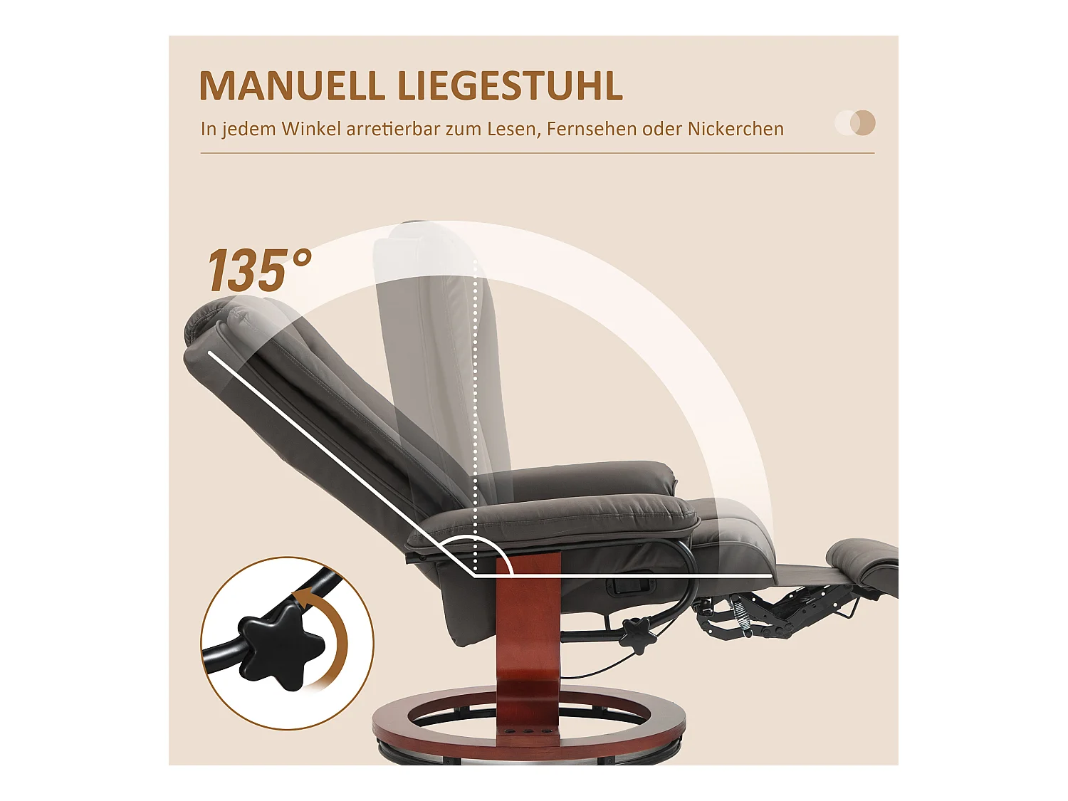 Fauteuil pivotant avec fonction de repos, revêtement en similicuir, marron (78x88x103 cm)