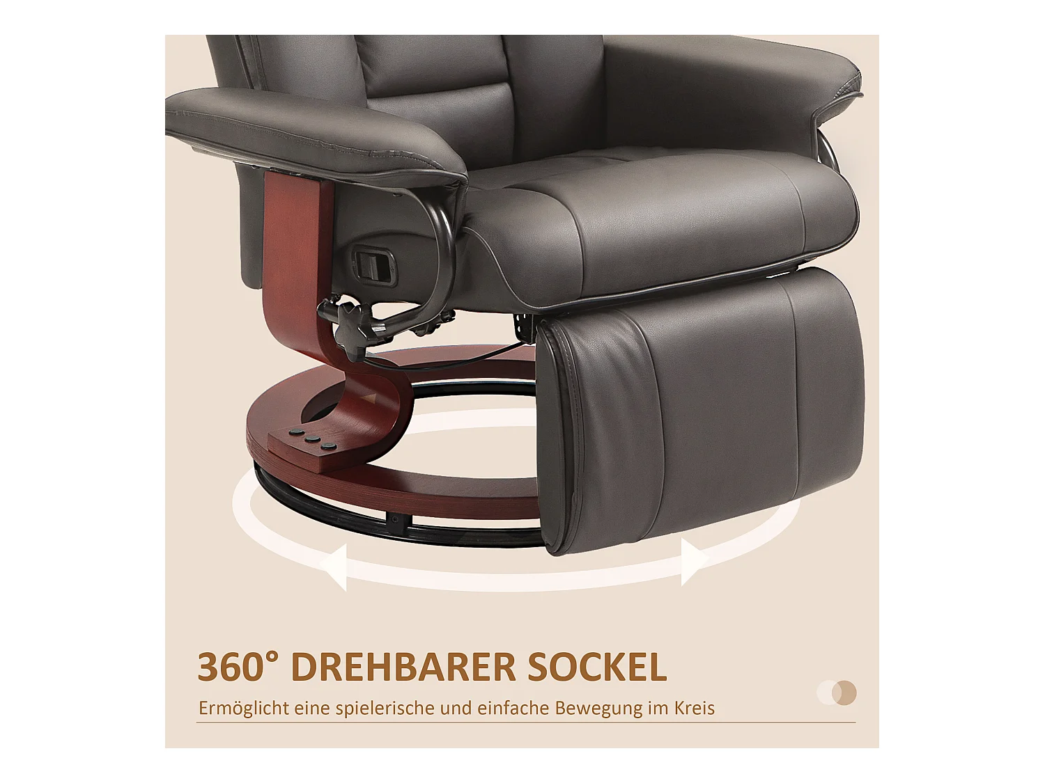 Fauteuil pivotant avec fonction de repos, revêtement en similicuir, marron (78x88x103 cm)