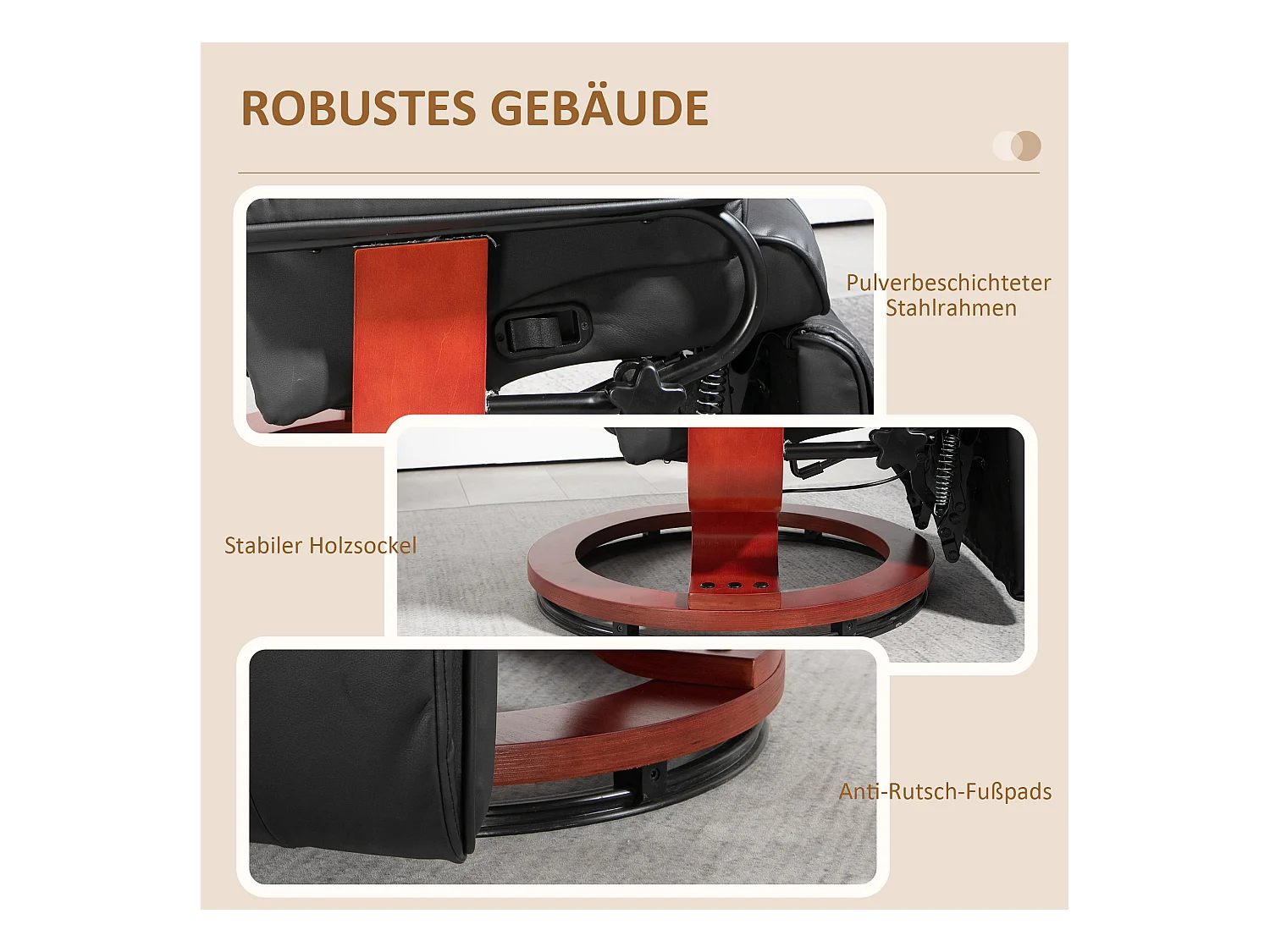 Fauteuil pivotant avec fonction de repos, revêtement en similicuir, marron (78x88x103 cm)