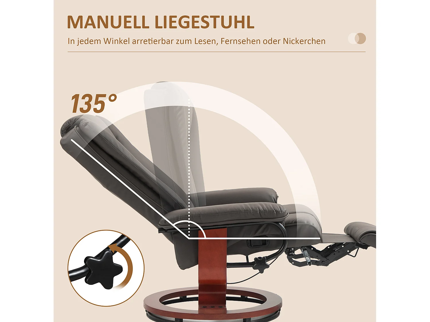 Fauteuil pivotant avec fonction de repos, revêtement en similicuir, marron (78x88x103 cm)