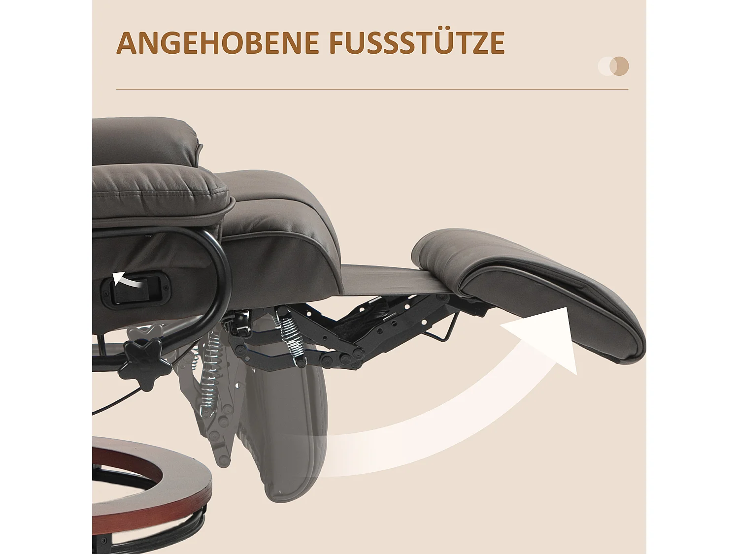 Fauteuil pivotant avec fonction de repos, revêtement en similicuir, marron (78x88x103 cm)