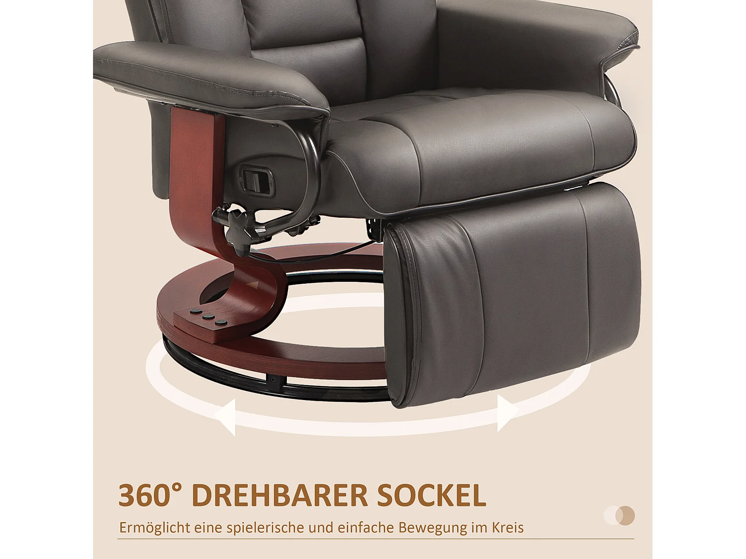 Fauteuil pivotant avec fonction de repos, revêtement en similicuir, marron (78x88x103 cm)