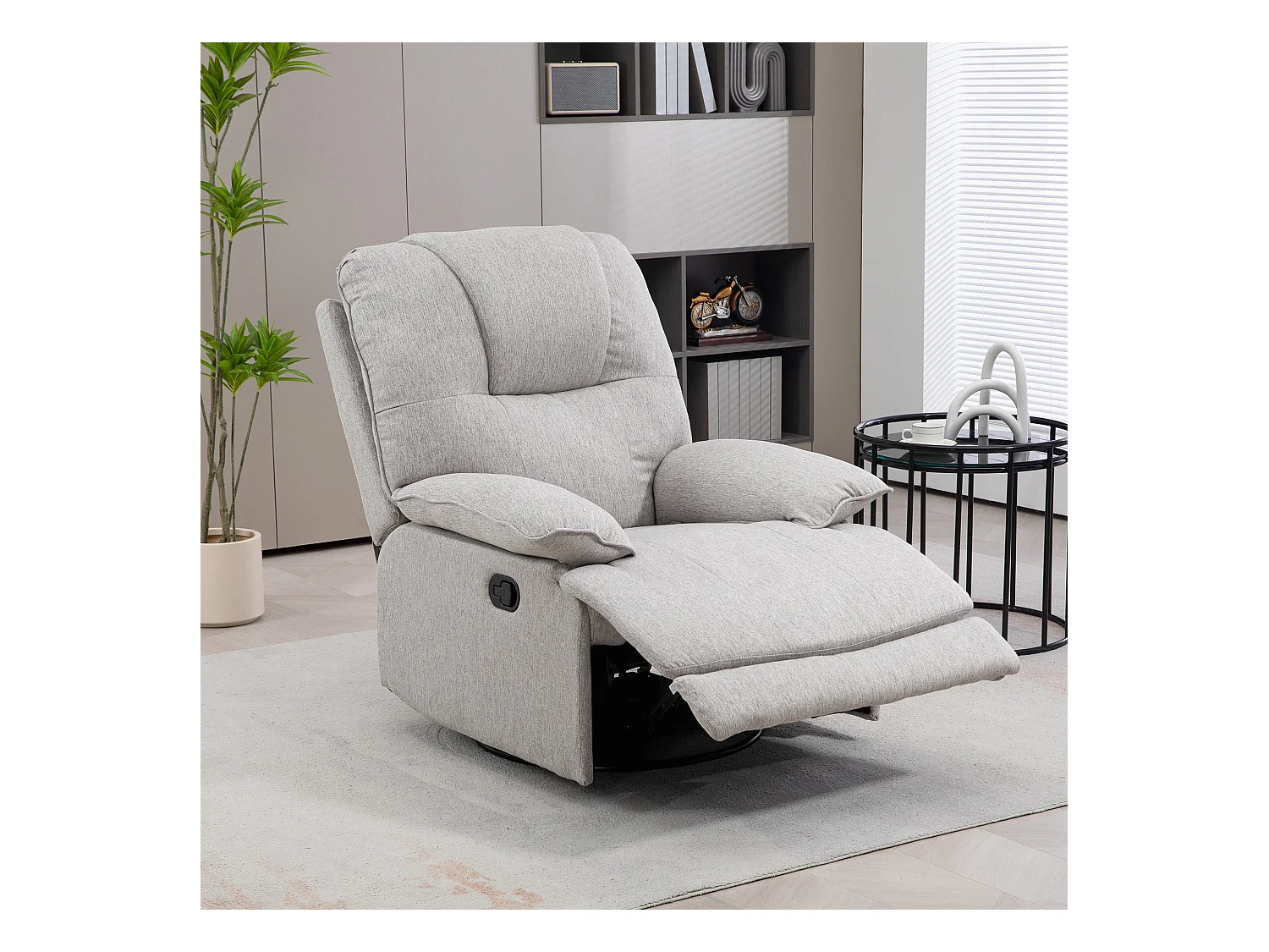 Fauteuil avec fonction inclinable, pied de soutien, Tissu lin, Gris (89x101x105 cm)