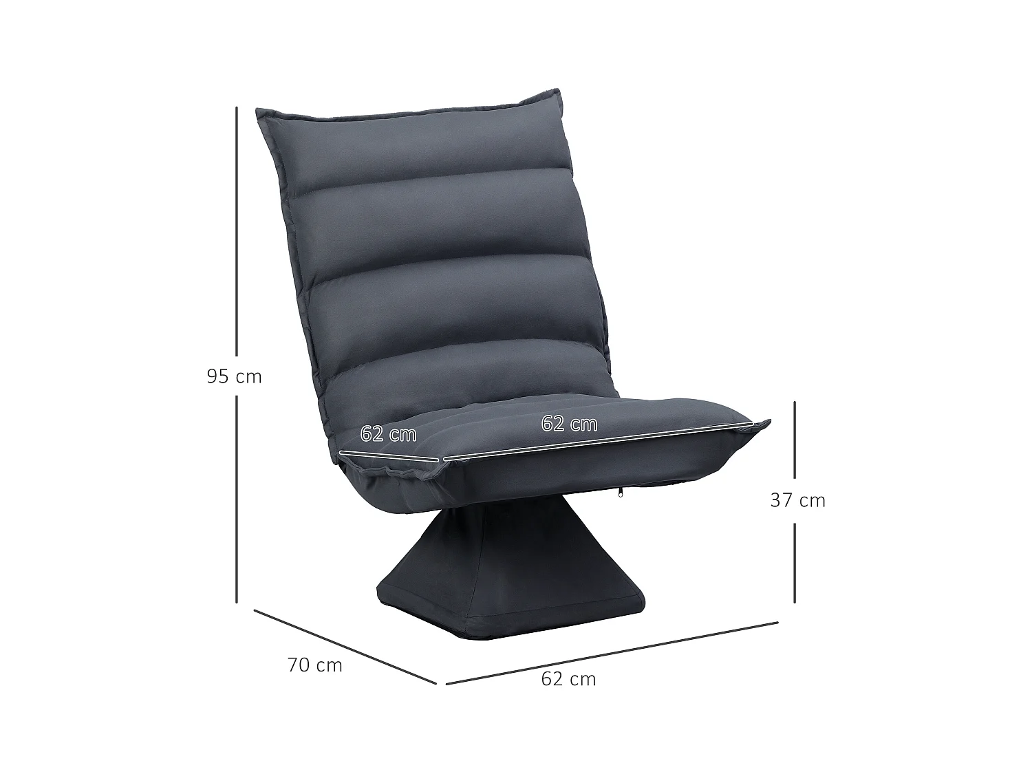 Fauteuil de sol pivotant 360°, dossier réglable 5 positions, microfibre, acier, gris foncé (62x70x95 cm)