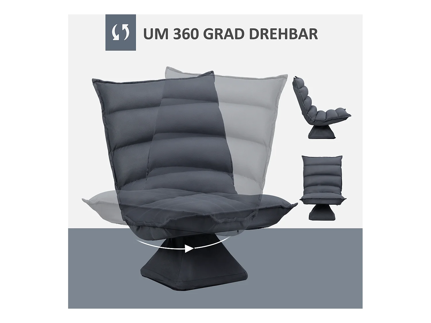 Fauteuil de sol pivotant 360°, dossier réglable 5 positions, microfibre, acier, gris foncé (62x70x95 cm)
