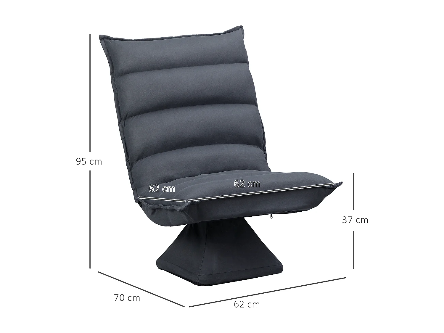 Fauteuil de sol pivotant 360°, dossier réglable 5 positions, microfibre, acier, gris foncé (62x70x95 cm)
