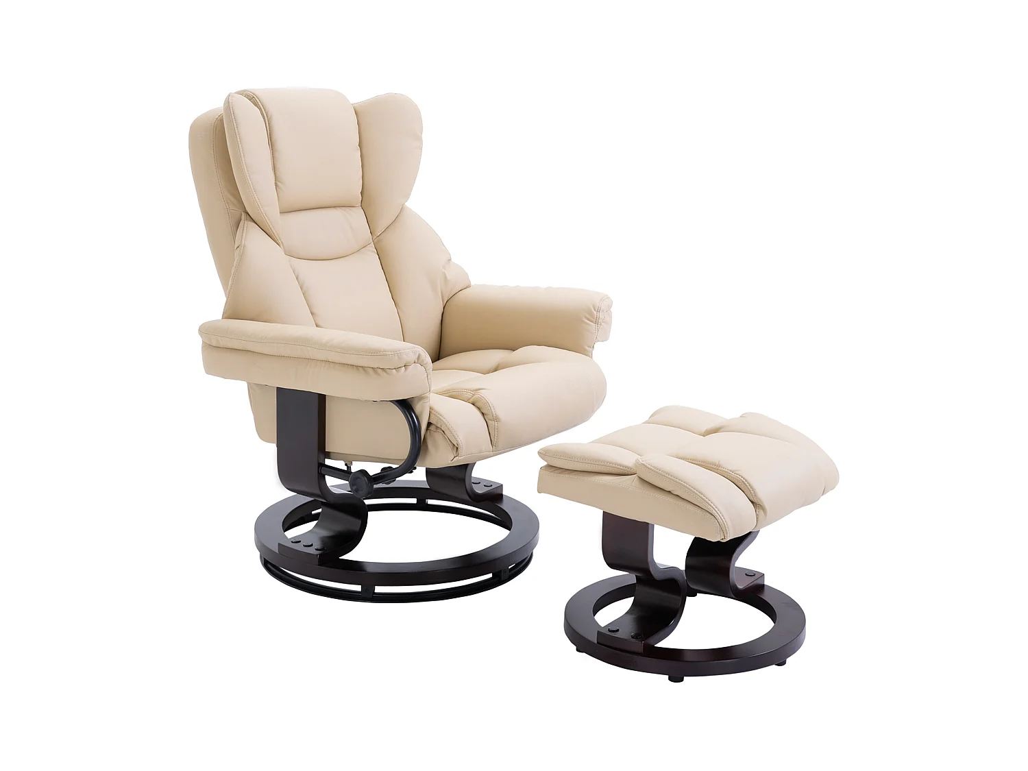 Sillón giratorio con otomana, función reclinable, piel sintética, color crema (80x79x100 cm)
