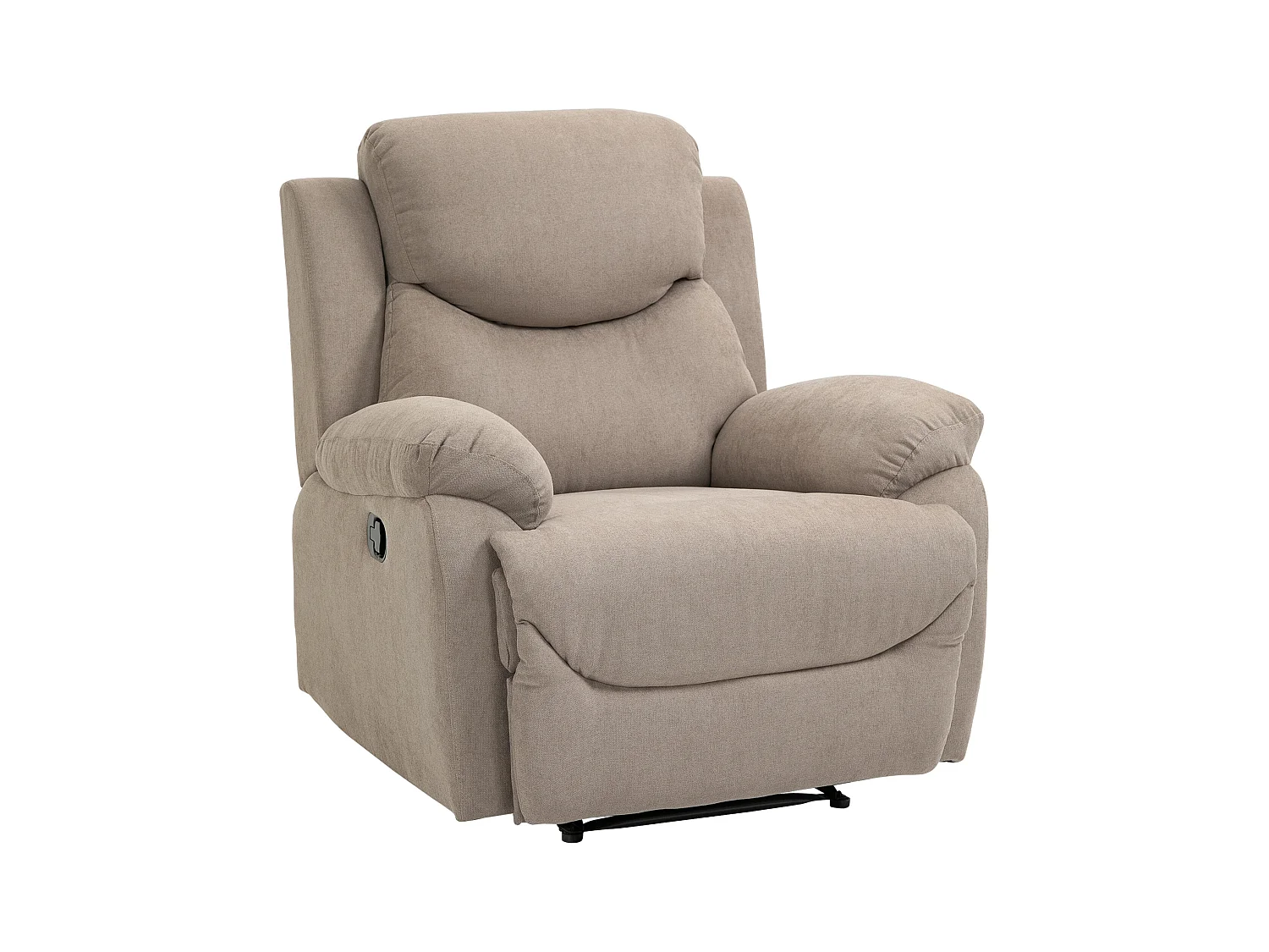 Fauteuil inclinable 150°, lin beige, cadre bois et métal, confortable (97x96x105.5cm)