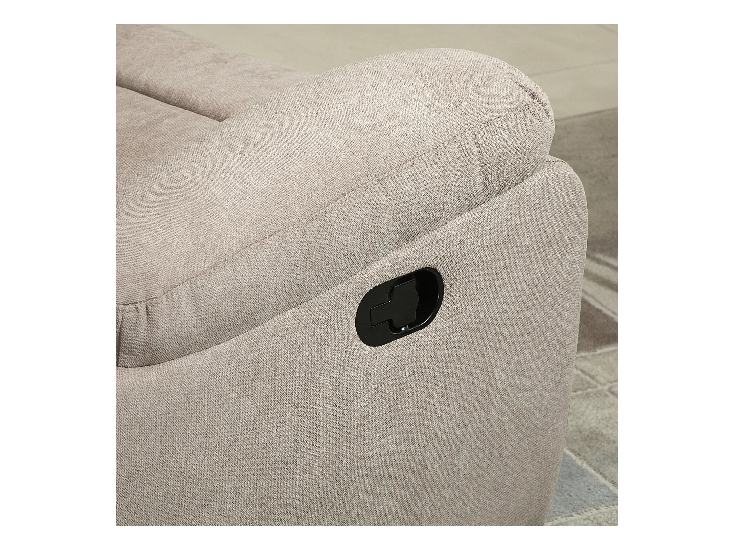 Fauteuil inclinable 150°, lin beige, cadre bois et métal, confortable (97x96x105.5cm)