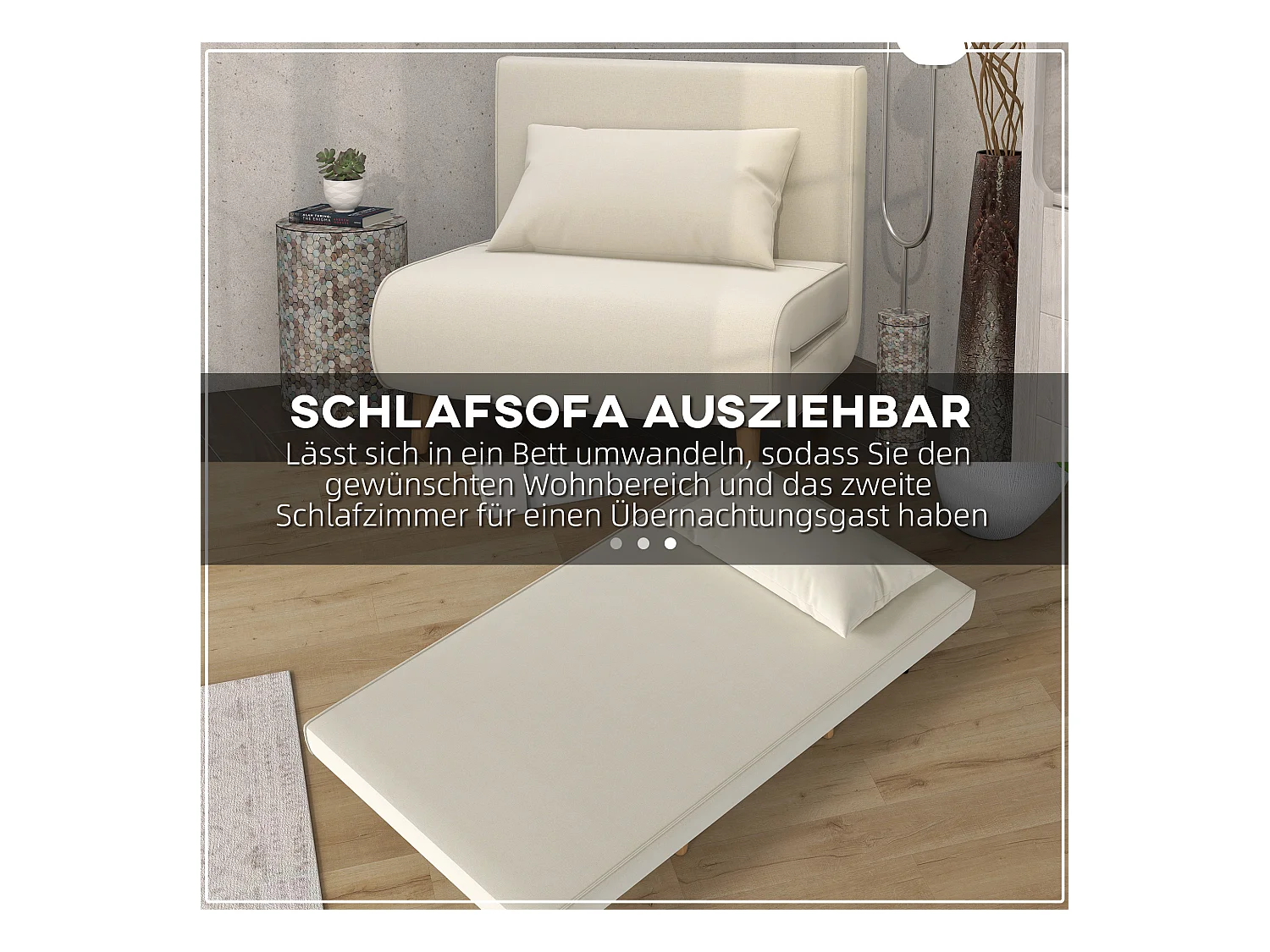 Canapé-lit individuel, avec dossier réglable, style scandinave, tissu imitation lin, crème (94x78x80 cm)