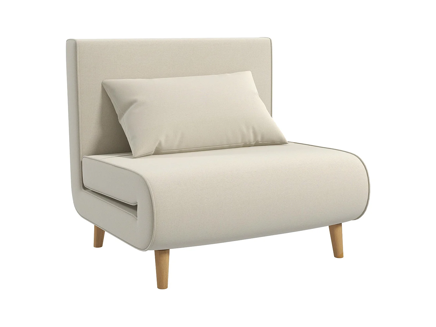 Sofá cama individual, con respaldo regulable, estilo escandinavo, tejido imitación lino, color crema (94x78x80 cm)