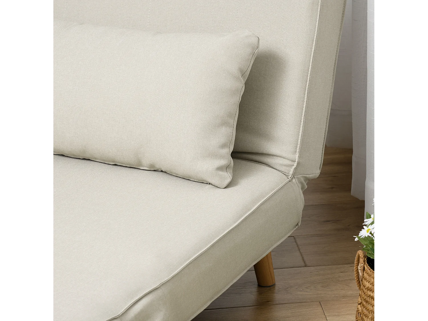 Canapé-lit individuel, avec dossier réglable, style scandinave, tissu imitation lin, crème (94x78x80 cm)