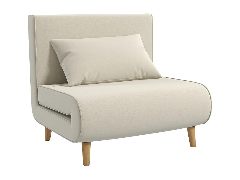 Canapé-lit individuel, avec dossier réglable, style scandinave, tissu imitation lin, crème (94x78x80 cm)