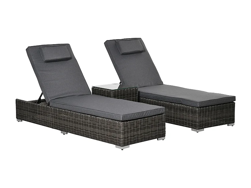 Poltrona lounge 3 pezzi, polyrattan, alluminio, grigio (60x195x91 cm)