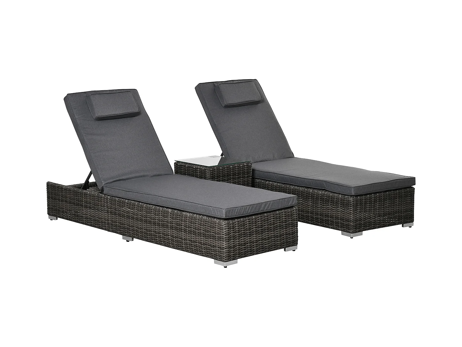Poltrona lounge 3 pezzi, polyrattan, alluminio, grigio (60x195x91 cm)