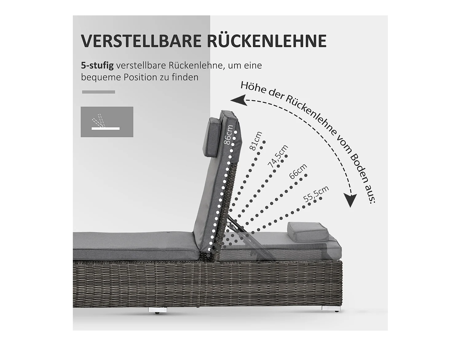 Poltrona lounge 3 pezzi, polyrattan, alluminio, grigio (60x195x91 cm)