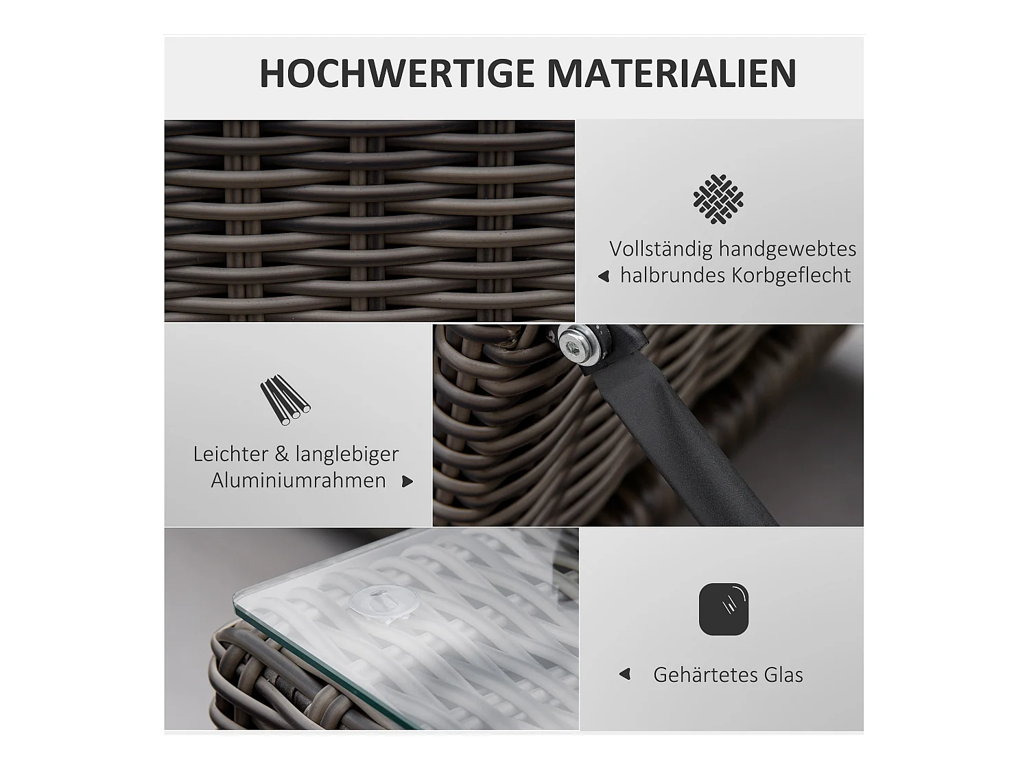 Poltrona lounge 3 pezzi, polyrattan, alluminio, grigio (60x195x91 cm)