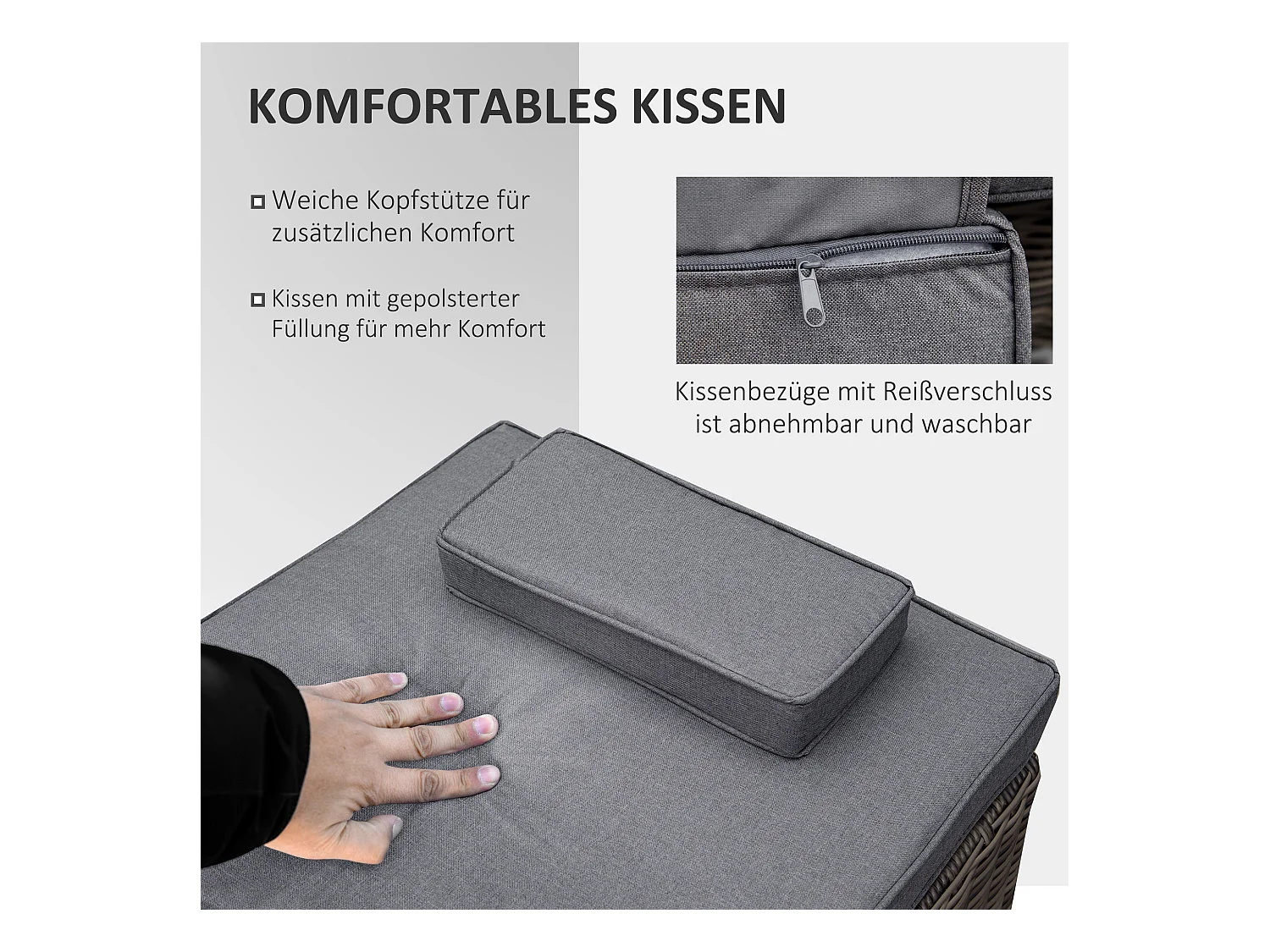 Poltrona lounge 3 pezzi, polyrattan, alluminio, grigio (60x195x91 cm)