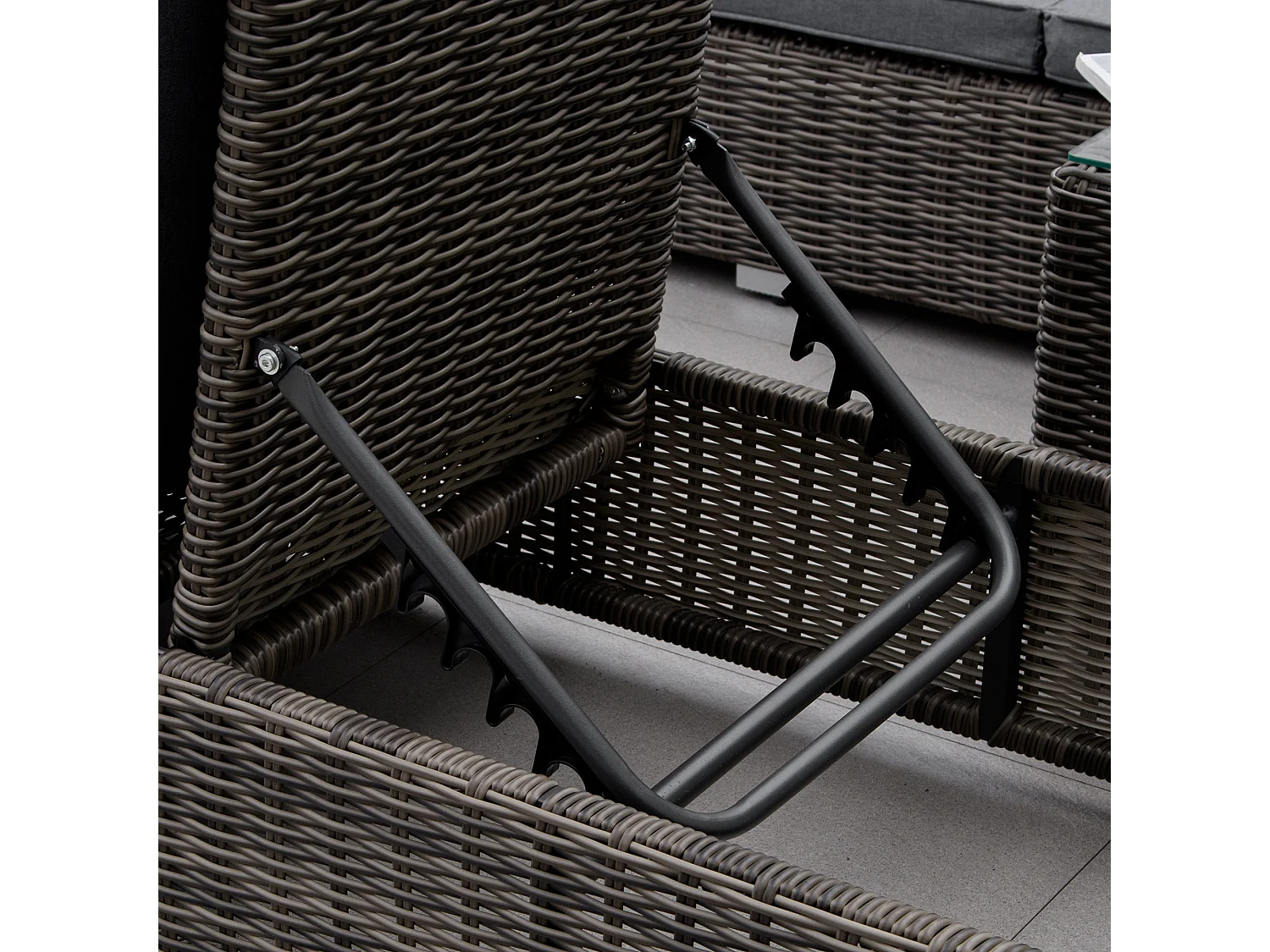 Chaise longue 3 pièces, en poly-rattan, aluminium, gris (60x195x91 cm)