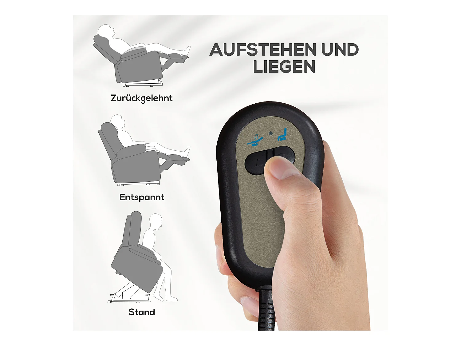 Fauteuil avec fonction de levée électrique, dossier réglable, tissu en lin, gris (66x90x96 cm)