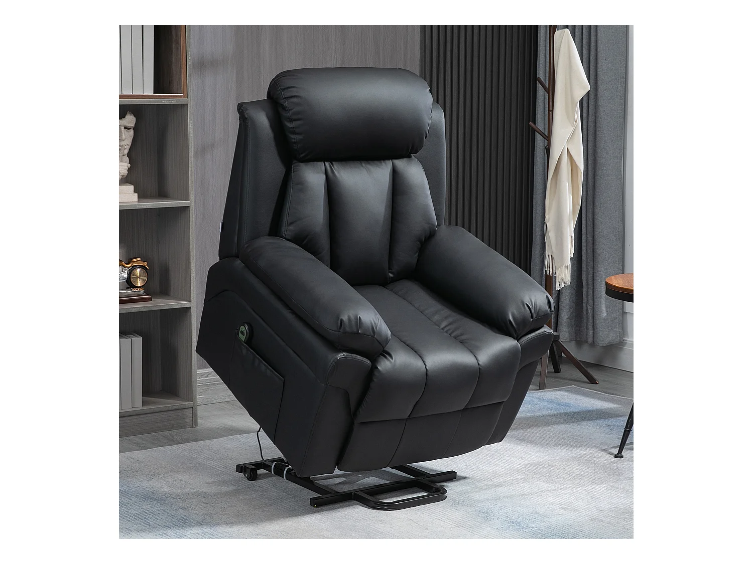 Elektrische relaxfauteuil met liftfunctie, verstelbaar met afstandsbediening, in zwart imitatieleer (93x96x105 cm)