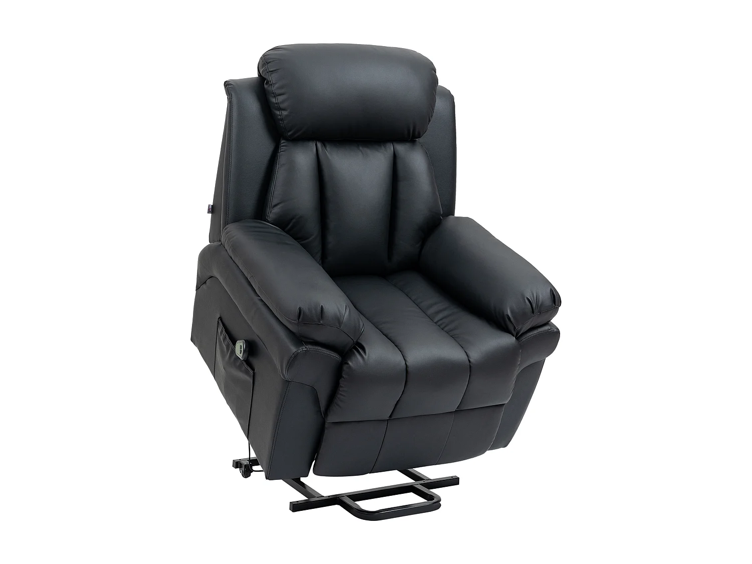 Fauteuil électrique avec fonction releveur, inclinable avec télécommande, en simili cuir noir (93x96x105 cm)