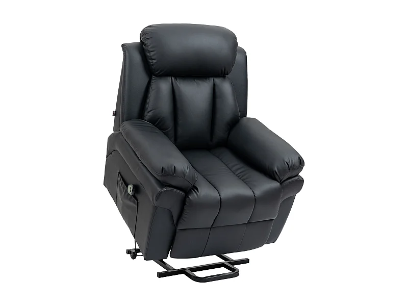 Fauteuil électrique avec fonction releveur, inclinable avec télécommande, en simili cuir noir (93x96x105 cm)
