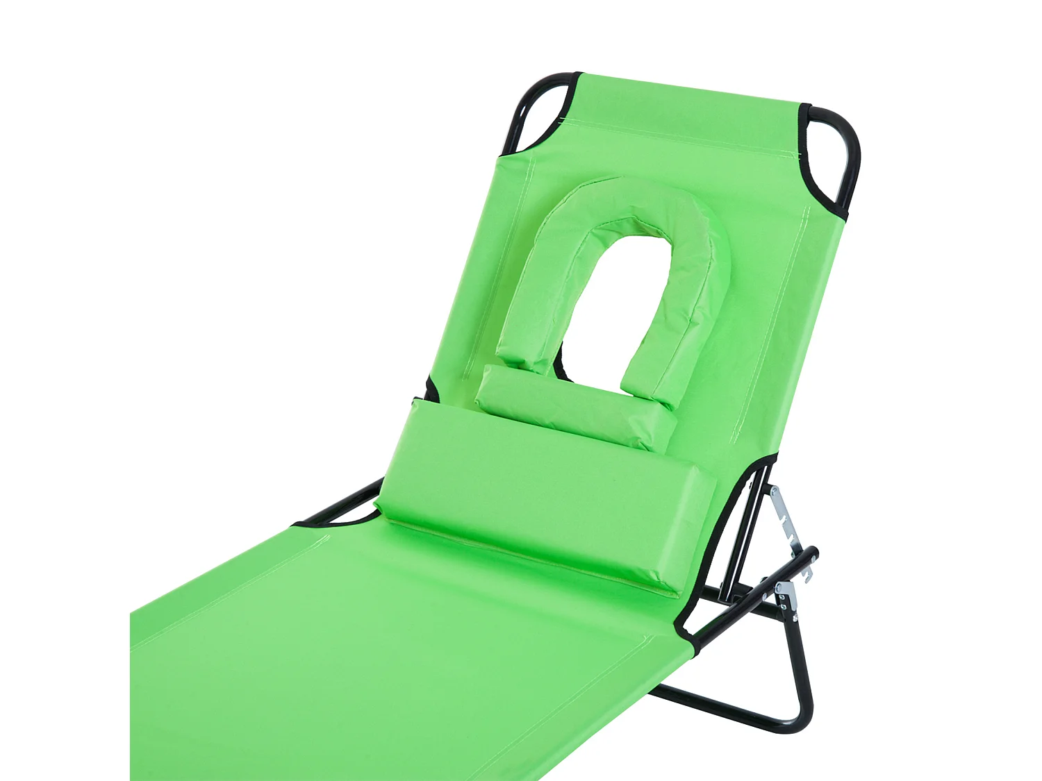 Chaise Longue Pliante avec Tête Repose, Fenêtre de Lecture, 4 Positions, Polyester, Vert (187x58x36 cm)