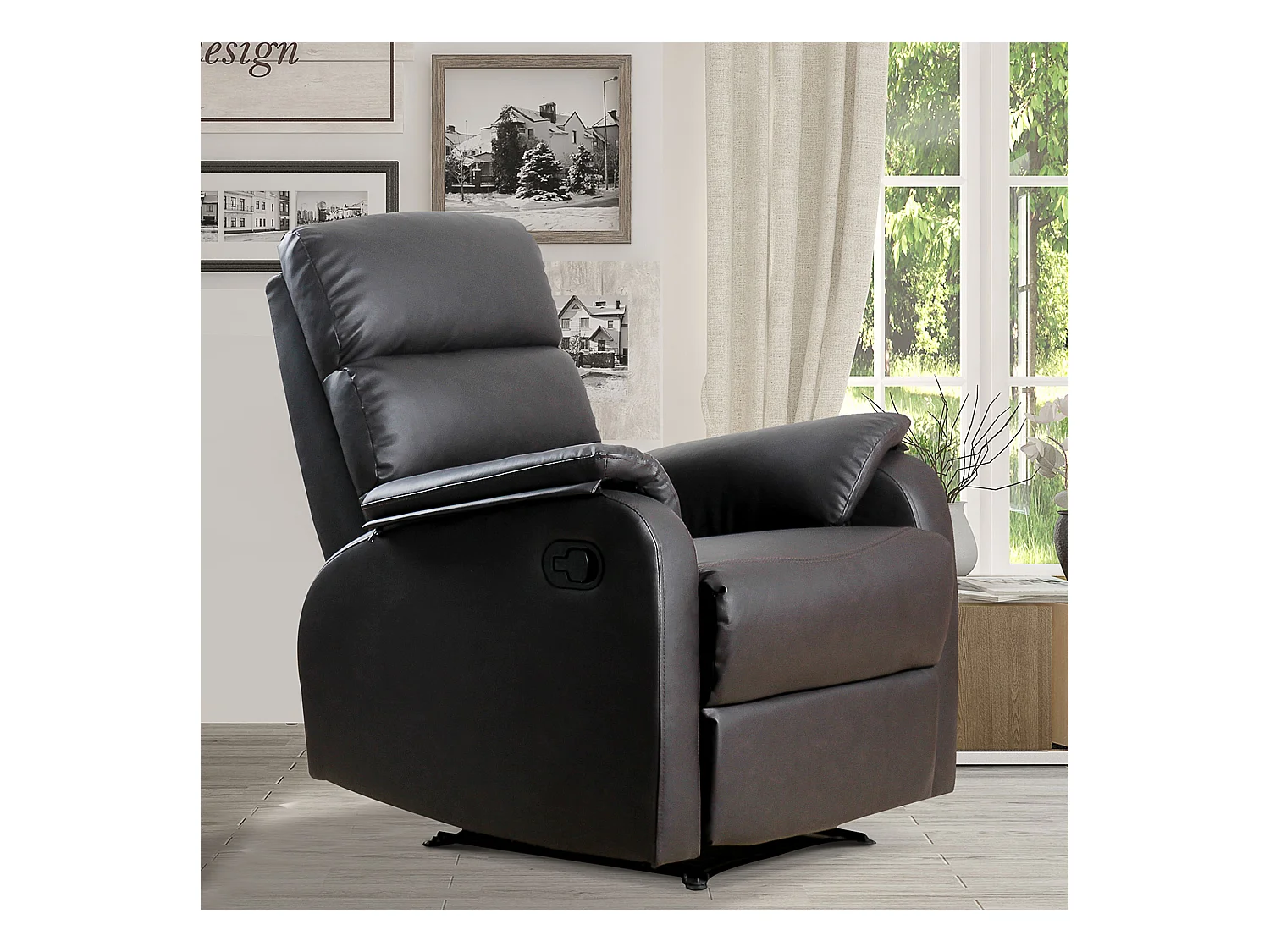 Fauteuil TV réglable, fauteuil ergonomique avec repose-pieds, simili cuir marron (75x92x99 cm)