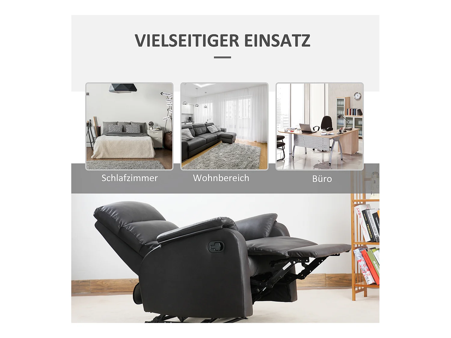 Fauteuil TV réglable, fauteuil ergonomique avec repose-pieds, simili cuir marron (75x92x99 cm)