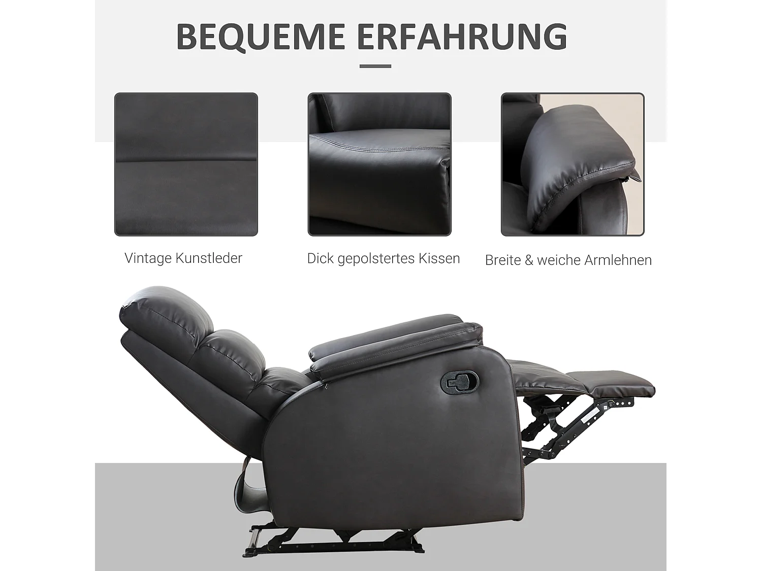 Fauteuil TV réglable, fauteuil ergonomique avec repose-pieds, simili cuir marron (75x92x99 cm)