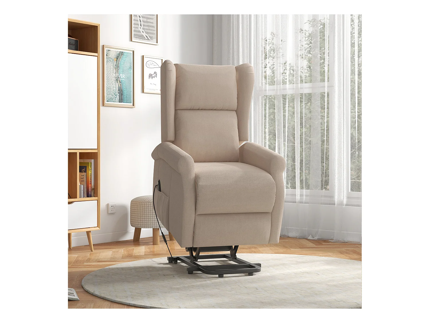 Fauteuil électrique avec fonction de levage, tissu, crème (74x94x111 cm)