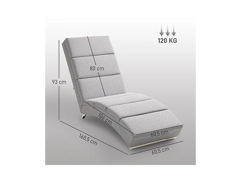 Fauteuil avec accoudoirs, design moderne, tissu effet lin, pieds en acier, gris clair (160.5x60.5x93 cm)