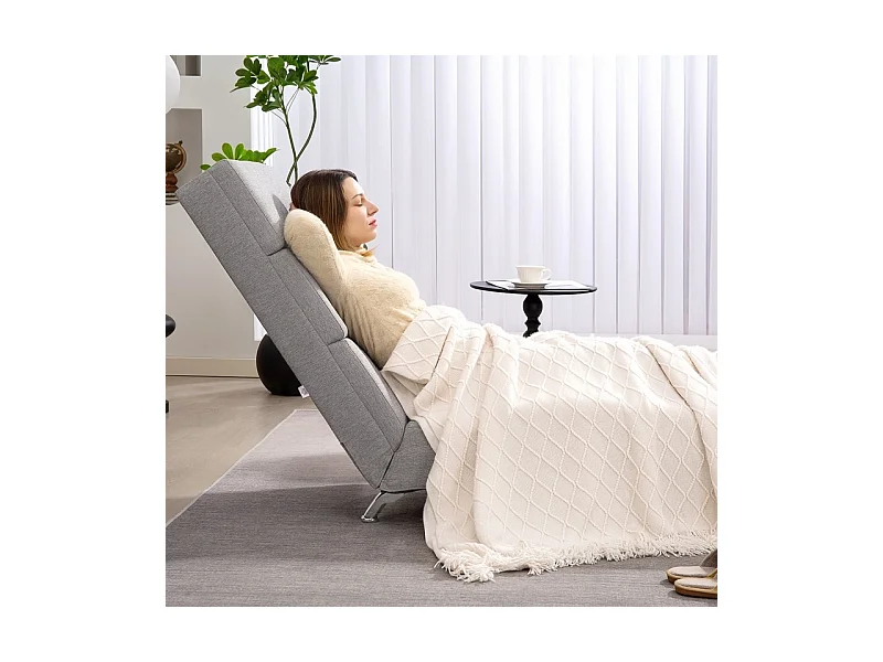 Fauteuil avec accoudoirs, design moderne, tissu effet lin, pieds en acier, gris clair (160.5x60.5x93 cm)